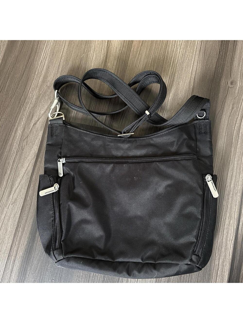 TRAVELON Black Nylon Crossbody Anti-Theft Locking Zippers Purse Bag